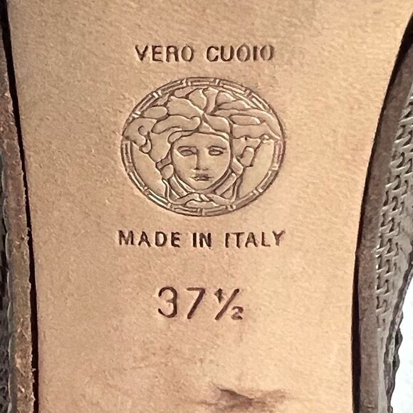 Versace taupe leather cutout lace up loafer style heels, size Euro 37.5/7.5 - Picture 7 of 7